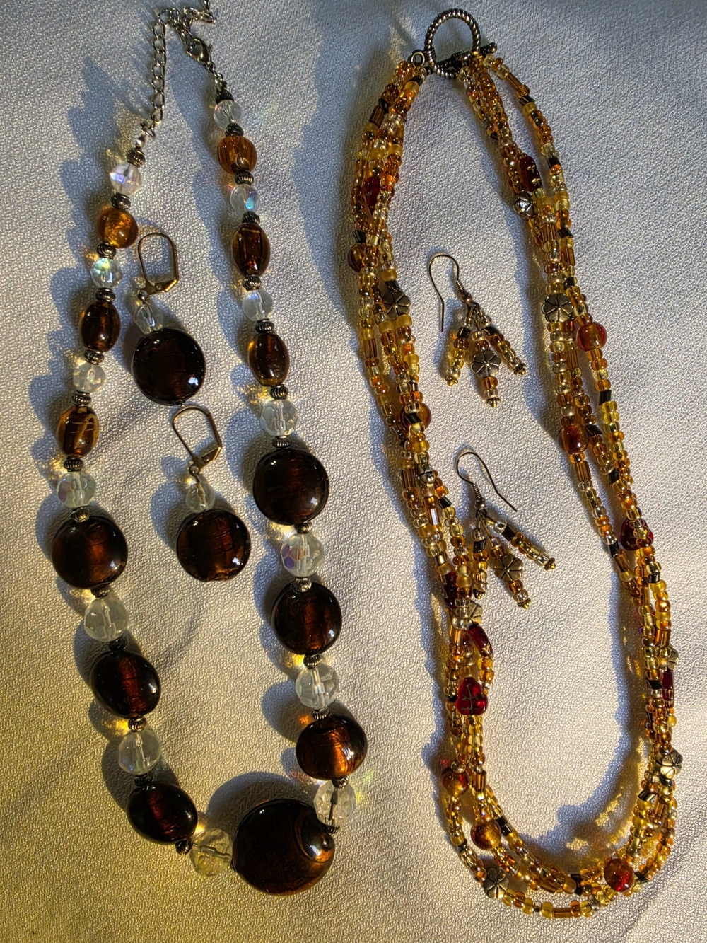 Amber and Gold Beaded Necklace & Earring Sets